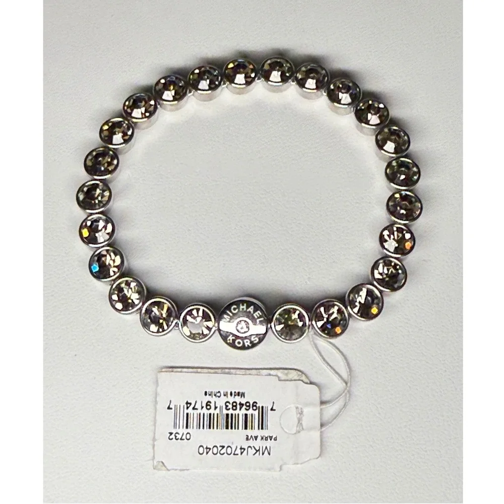 Michael Kors Park Ave Bracelet Womens Silver Grey NWT Crystal Slider Mcbling - Picture 1 of 6